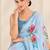 sky blue heavy silk blend printed saree with pape mirror work & mirror border