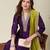 Women wine purple embroidered v-neck a-line kurta pant set with contrast green dupatta
