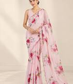 baby pink heavy silk blend printed saree with pape mirror work & mirror border