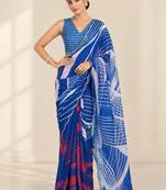 blue heavy silk blend printed saree with pape mirror work & mirror border