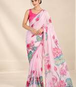 baby pink heavy silk blend printed saree with pape mirror work & mirror border