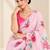 baby pink heavy silk blend printed saree with pape mirror work & mirror border