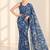 blue heavy silk blend printed saree with pape mirror work & mirror border