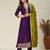 Women wine purple embroidered v-neck a-line kurta pant set with contrast green dupatta
