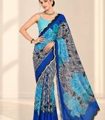 blue heavy silk blend printed saree with pape mirror work & mirror border