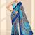 blue heavy silk blend printed saree with pape mirror work & mirror border