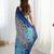 blue heavy silk blend printed saree with pape mirror work & mirror border