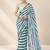 aqua blue heavy silk blend printed saree with pape mirror work & mirror border