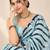 aqua blue heavy silk blend printed saree with pape mirror work & mirror border