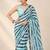 aqua blue heavy silk blend printed saree with pape mirror work & mirror border