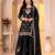 Women's black embroidered kurta with sharara and dupatta set