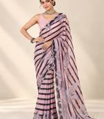 pink heavy silk blend printed saree with pape mirror work & mirror border