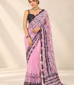 light pink heavy silk blend printed saree with pape mirror work & mirror border
