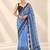 blue heavy silk blend printed saree with pape mirror work & mirror border