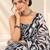 black heavy silk blend printed saree with pape mirror work & mirror border