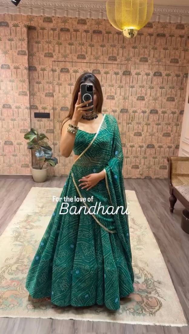 Dark Green Navratri Lehenga Choli With Dupatta