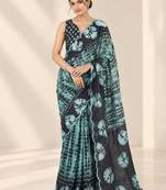 teal heavy silk blend printed saree with pape mirror work & mirror border