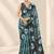 teal heavy silk blend printed saree with pape mirror work & mirror border