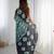 teal heavy silk blend printed saree with pape mirror work & mirror border
