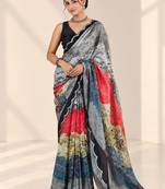 multicolor heavy silk blend printed saree with pape mirror work & mirror border
