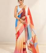 multicolor heavy silk blend printed saree with pape mirror work & mirror border