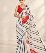 off white heavy silk blend printed saree with pape mirror work & mirror border