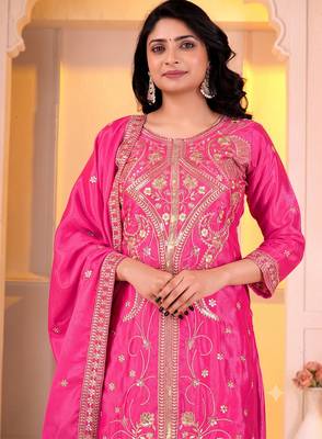 Women’s pink silk embroidered kurti with sharara and dupatta set 2