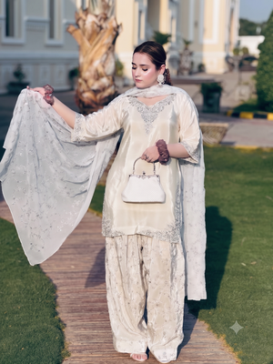 Festive special white embroidered farshi suit set 3-piece 1