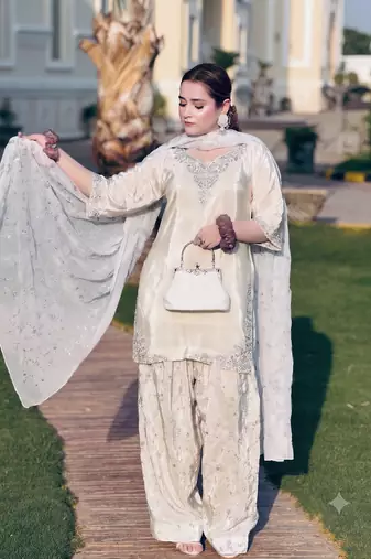 Festive special white embroidered farshi suit set 3-piece