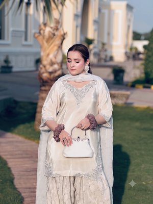 Festive special white embroidered farshi suit set 3-piece 3