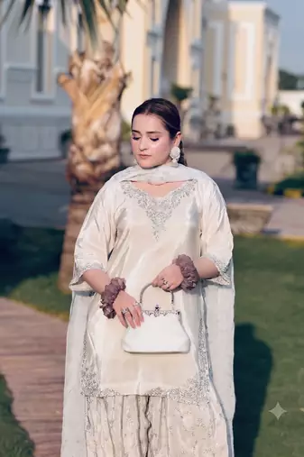 Festive special white embroidered farshi suit set 3-piece