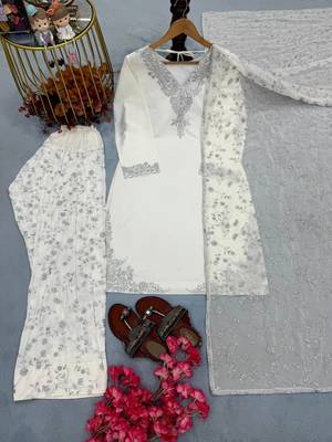 Festive special white embroidered farshi suit set 3-piece 4