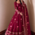 Women's red ethnic lotus floral thread work anarkali gown with straight pants & embroidered border dupatta