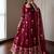 Women's red ethnic lotus floral thread work anarkali gown with straight pants & embroidered border dupatta