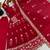 Women's red ethnic lotus floral thread work anarkali gown with straight pants & embroidered border dupatta