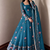 Women's teal ethnic lotus floral thread work anarkali gown with straight pants & embroidered border dupatta