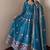 Women's teal ethnic lotus floral thread work anarkali gown with straight pants & embroidered border dupatta