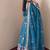 Women's teal ethnic lotus floral thread work anarkali gown with straight pants & embroidered border dupatta