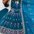 Women's teal ethnic lotus floral thread work anarkali gown with straight pants & embroidered border dupatta