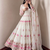 Women's off-white ethnic lotus floral thread work anarkali gown with straight pants & embroidered border dupatta
