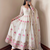Women's off-white ethnic lotus floral thread work anarkali gown with straight pants & embroidered border dupatta