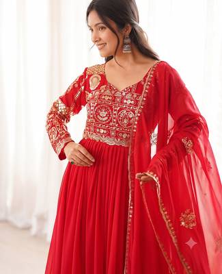 Designer red flared anarkali suit set for women 2
