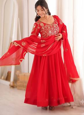 Designer red flared anarkali suit set for women 3