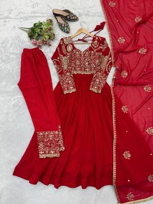 Designer red flared anarkali suit set for women 4