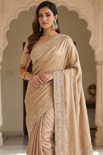 Champagne gold embroidered viscose saree