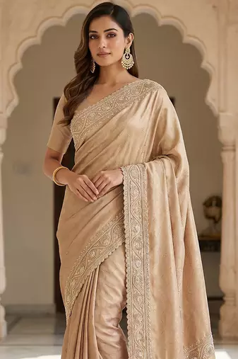Champagne gold embroidered viscose saree