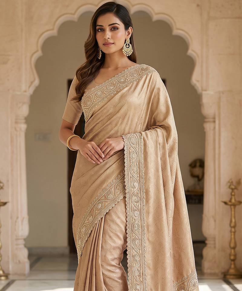 Champagne gold embroidered viscose saree