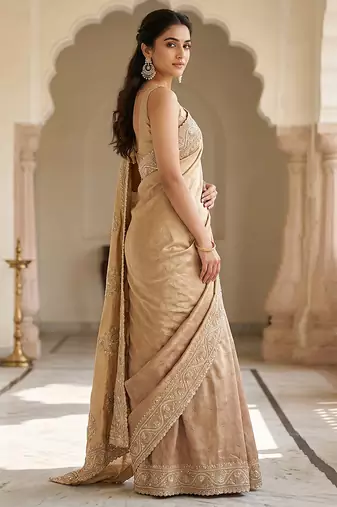 Champagne gold embroidered viscose saree