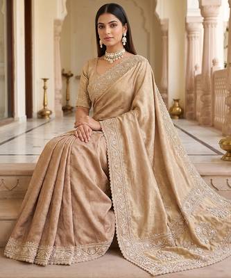 Champagne gold embroidered viscose saree 3
