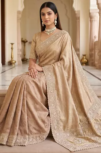 Champagne gold embroidered viscose saree